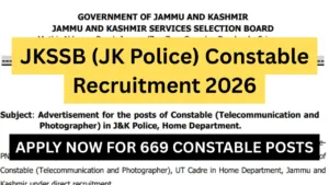 JKSSB (JK Police) Constable Recruitment 2026