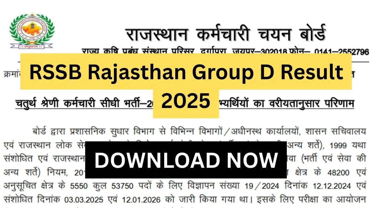 RSSB Rajasthan Group D Result 2025